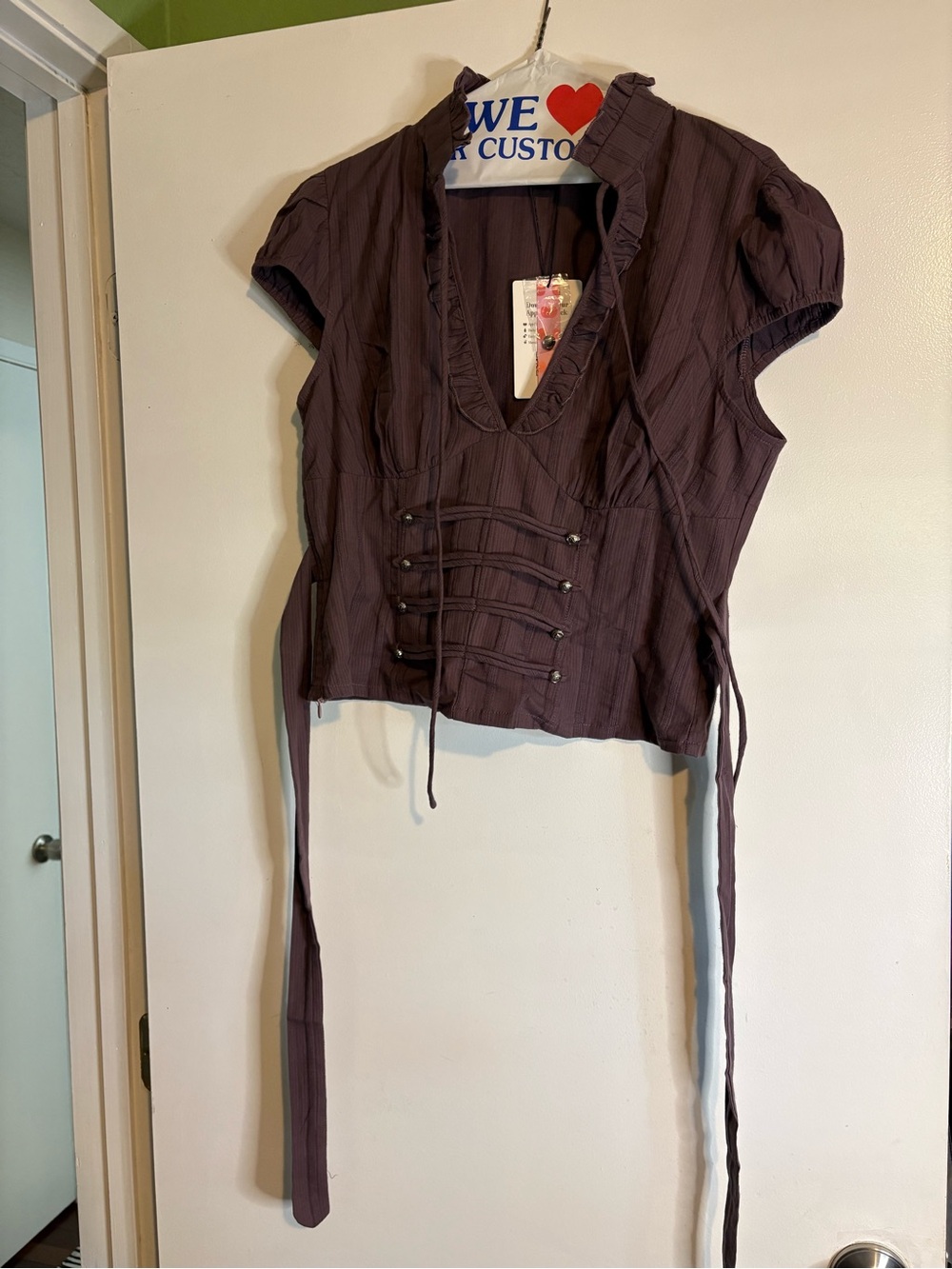 Women's purple Ruffled V-Neck Corset-Style Top